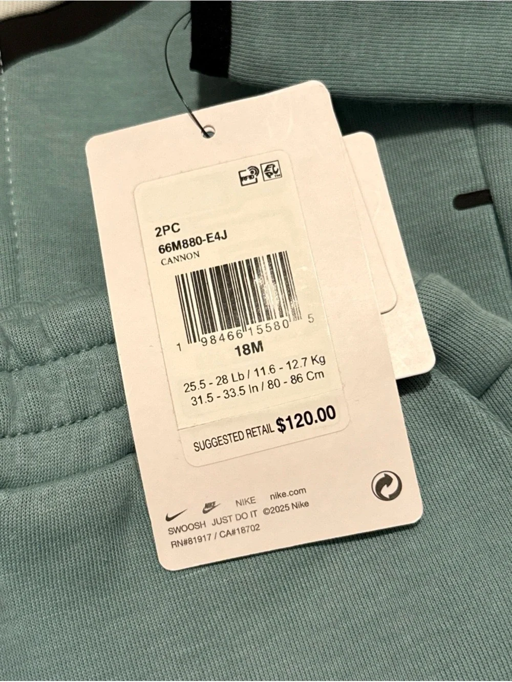 New Nike Sportswear Tech Fleece Full-Zip 2-Piece Tracksuit Set Teal Kid’s Sz 18M